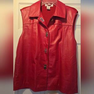 Lisa International Red Lambskin And Knit Retro Silver Closures Vest - XL